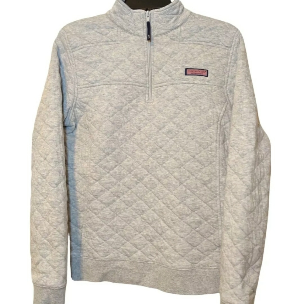 VINEYARD VINES Womens Sz M Quilted Pullover Jacket Grey Quarter Zip Sweater